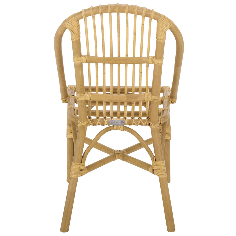 Oksana Handwoven Rattan Arm Chair With Curved Arms And Supportive High Back For Cozy, Coastal Style