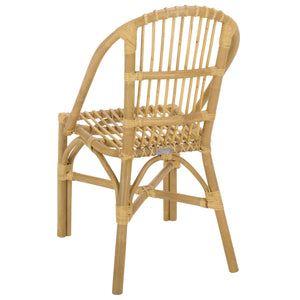 Oksana Handwoven Rattan Arm Chair With Curved Arms And Supportive High Back For Cozy, Coastal Style