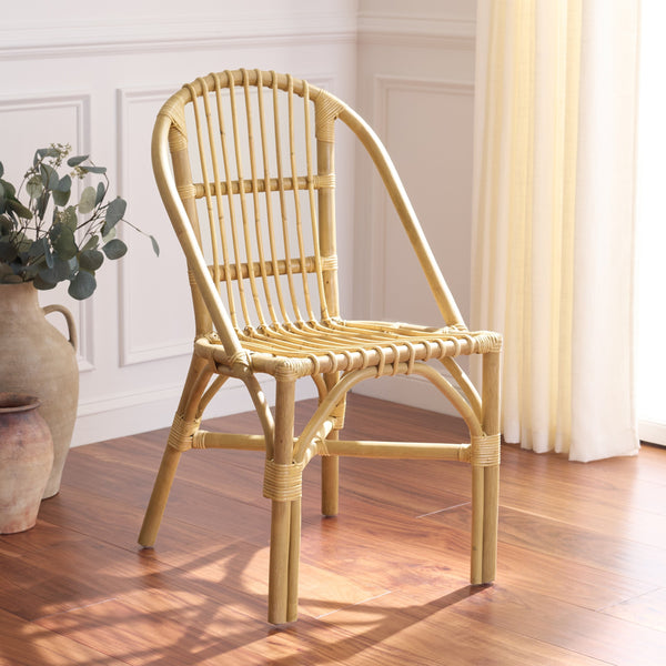 Oksana Handwoven Rattan Arm Chair With Curved Arms And Supportive High Back For Cozy, Coastal Style