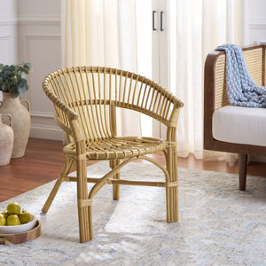 Varvara Woven Rattan Arm Chair — Handcrafted Coastal Accent With Breathable Open Weave And Ergonomic Arms For Relaxed Seating
