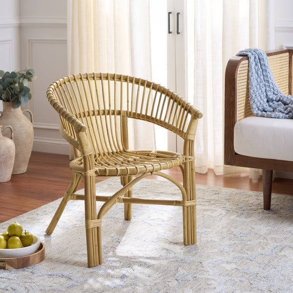 Varvara Woven Rattan Arm Chair — Handcrafted Coastal Accent With Breathable Open Weave And Ergonomic Arms For Relaxed Seating