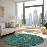 Addison Rugs Chantille ACN533 Machine Made Polyester Transitional Rug Teal Polyester 8' x 8'