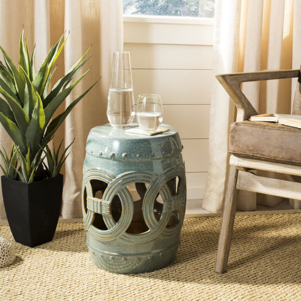 Safavieh ANTIQUE Ceramic Double Coin Stool - Elegant Accent for Versatile Seating, Side Table, or Plant Stand Antique Blue ACS4500A
