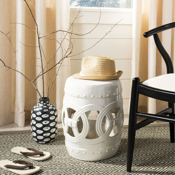 Safavieh ANTIQUE Ceramic Double Coin Stool - Elegant Accent for Versatile Seating, Side Table, or Plant Stand Antique White ACS4500C
