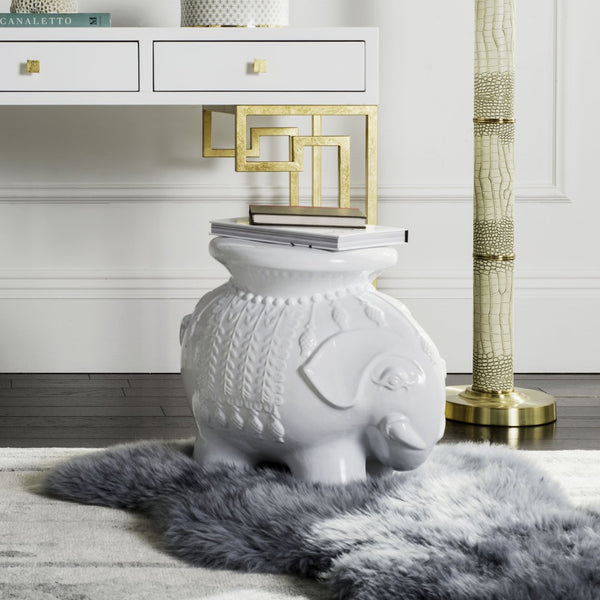 Safavieh CERAMIC Elephant Stool - Handcrafted Accent for Stylish Seating, Side Table, or Decorative Pedestal White ACS4501A