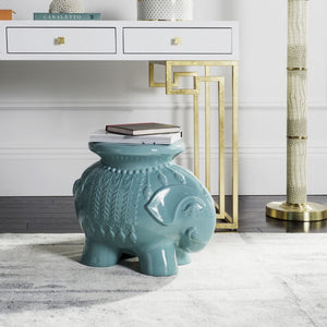 Safavieh CERAMIC Elephant Stool - Handcrafted Accent for Stylish Seating, Side Table, or Decorative Pedestal Robins Egg Blue ACS4501C
