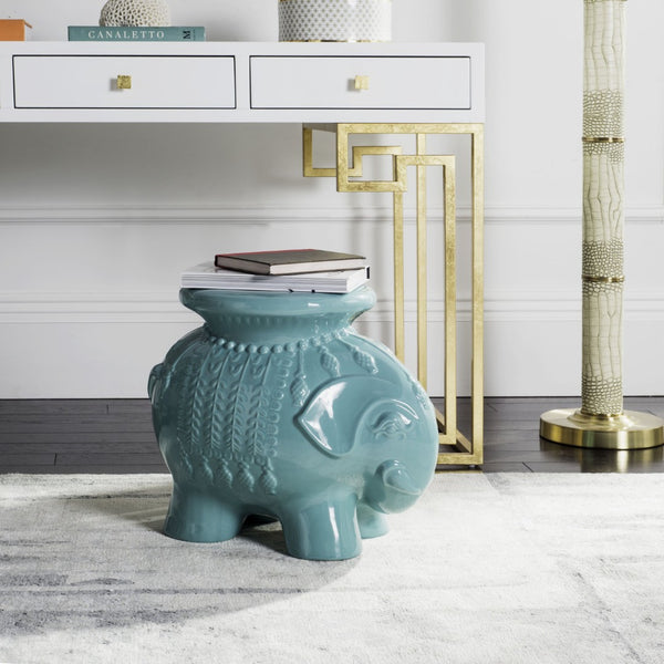Safavieh CERAMIC Elephant Stool - Handcrafted Accent for Stylish Seating, Side Table, or Decorative Pedestal Robins Egg Blue ACS4501C