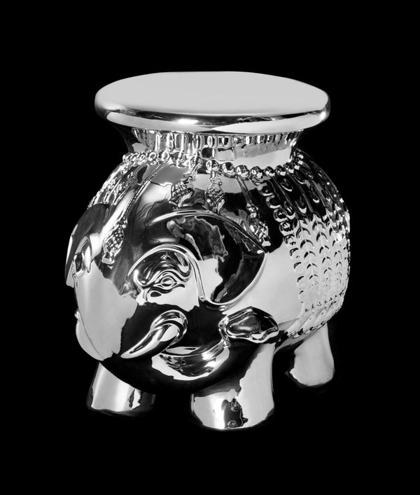 Safavieh CERAMIC Elephant Stool - Handcrafted Accent for Stylish Seating, Side Table, or Decorative Pedestal Silver ACS4501E