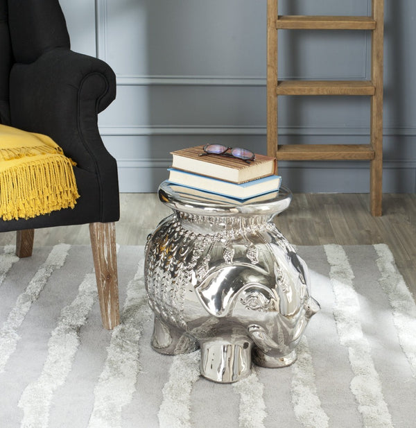 Safavieh CERAMIC Elephant Stool - Handcrafted Accent for Stylish Seating, Side Table, or Decorative Pedestal Silver ACS4501E