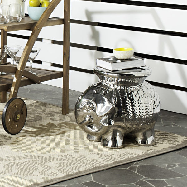 Safavieh CERAMIC Elephant Stool - Handcrafted Accent for Stylish Seating, Side Table, or Decorative Pedestal Silver ACS4501E