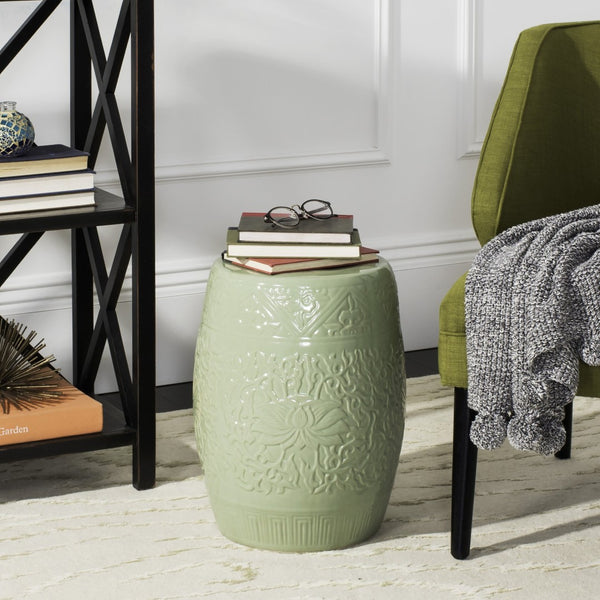 Safavieh LOTUS Garden Stool in Light Green – Elegant Ceramic Accent for Seating, Tables, and Decor Use ACS4502A