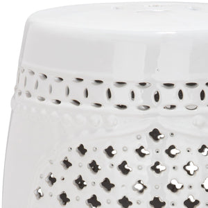 Safavieh ADLEY Quatrefoil Garden Stool - Elegant Ceramic Accent for Indoor and Outdoor Living Spaces White ACS4506A