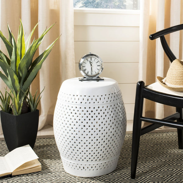 Safavieh DIAMOND Garden Stool - Elegant Ceramic Accent for Indoor & Outdoor Use, Perfect for Any Space White ACS4507A