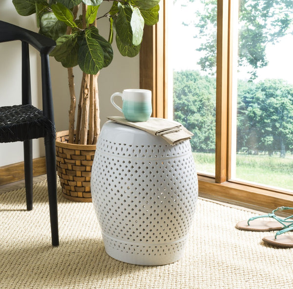 Safavieh DIAMOND Garden Stool - Elegant Ceramic Accent for Indoor & Outdoor Use, Perfect for Any Space White ACS4507A