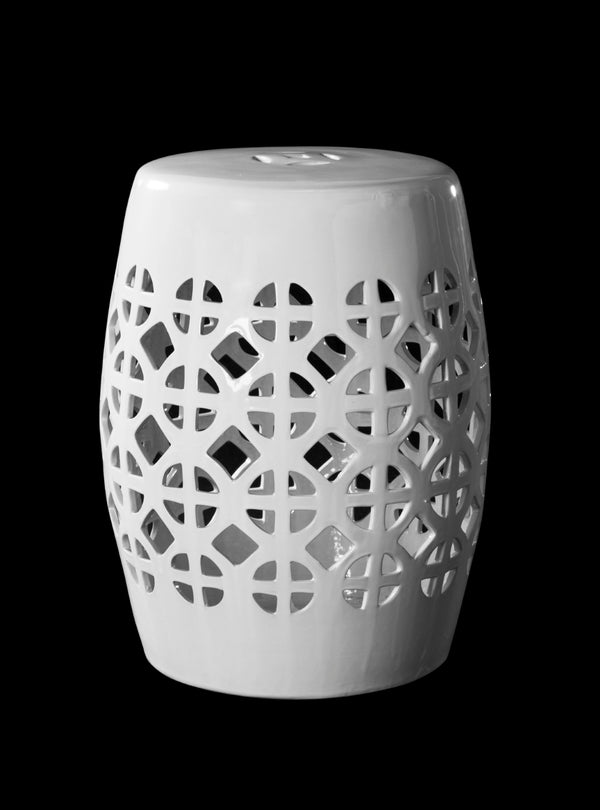 Safavieh CIRCLE Lattice Garden Stool - Elegant Ceramic Accent for Indoor or Outdoor Spaces, 13.5" x 17" White ACS4508A