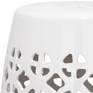Safavieh CIRCLE Lattice Garden Stool - Elegant Ceramic Accent for Indoor or Outdoor Spaces, 13.5" x 17" White ACS4508A