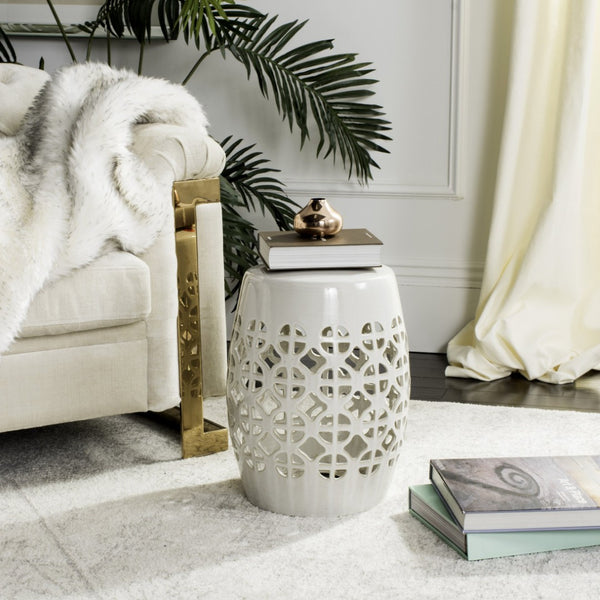 Safavieh CIRCLE Lattice Garden Stool - Elegant Ceramic Accent for Indoor or Outdoor Spaces, 13.5" x 17" Creme ACS4508B