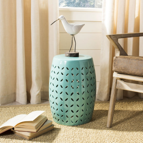 Safavieh LATTICE Petal Garden Stool - Elegant Ceramic Accent for Indoor & Outdoor Spaces, Versatile Design Robins Egg Blue ACS4509C