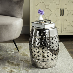 Safavieh GLAZED Ceramic Garden Stool - Stylish Accent for Indoor and Outdoor Spaces, Versatile and Durable Silver ACS4510E