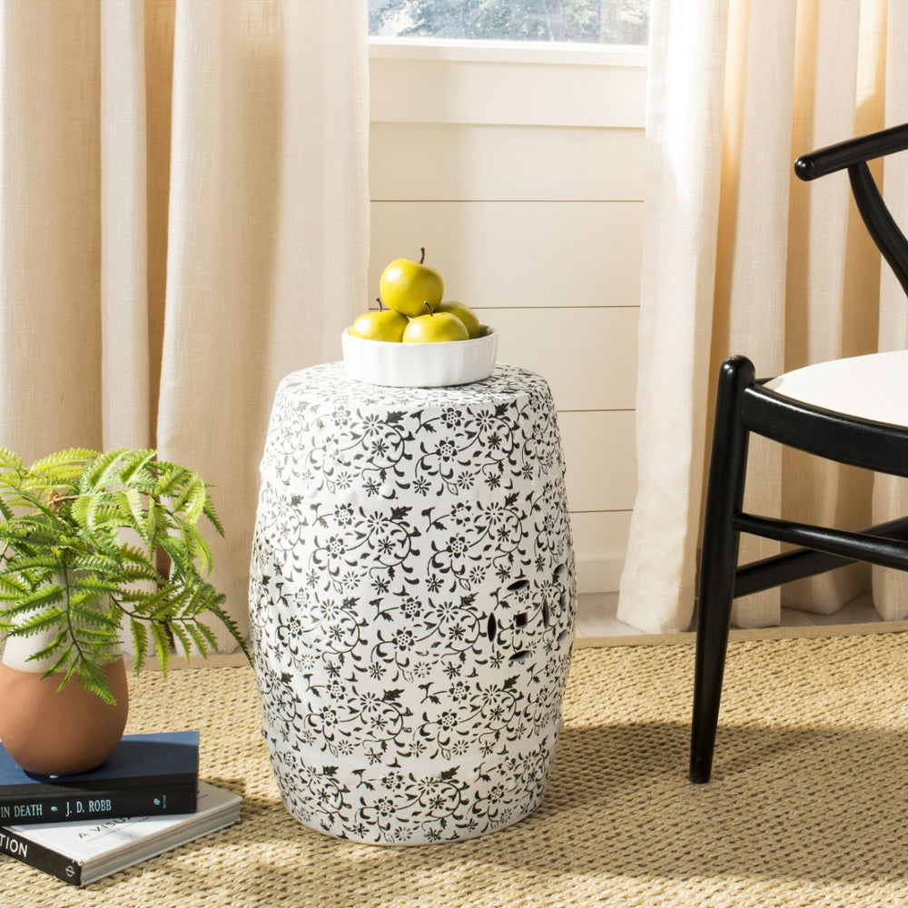 Safavieh FLOWER Ceramic Garden Stool with Intricate Flower and Vine Design – Versatile Home Accent Piece ACS4511A