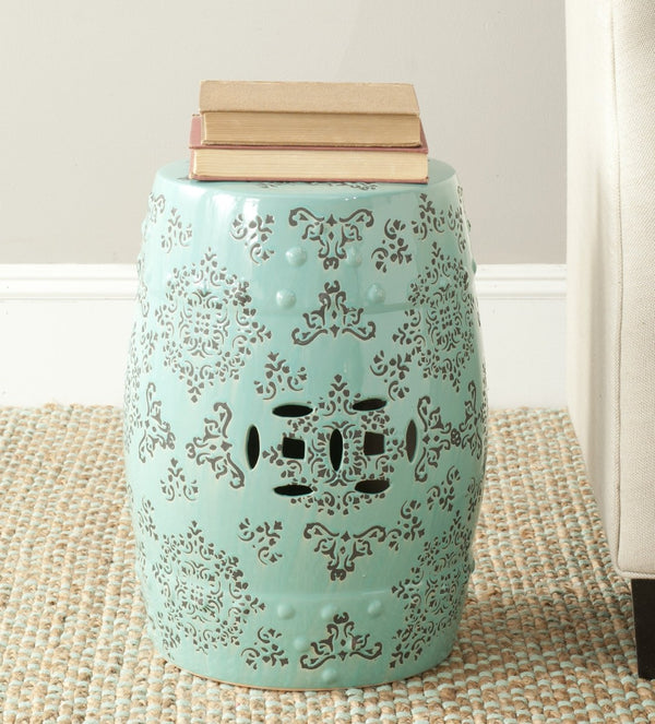 Safavieh MEDALLION Ceramic Garden Stool in Robin's Egg Blue – Versatile Accent for Indoor & Outdoor Spaces ACS4512A