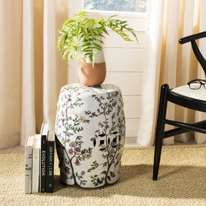 Safavieh BLOOMING Tree Garden Stool – Elegant White Ceramic Accent with Multi-Color Floral Design, 13" W ACS4513A