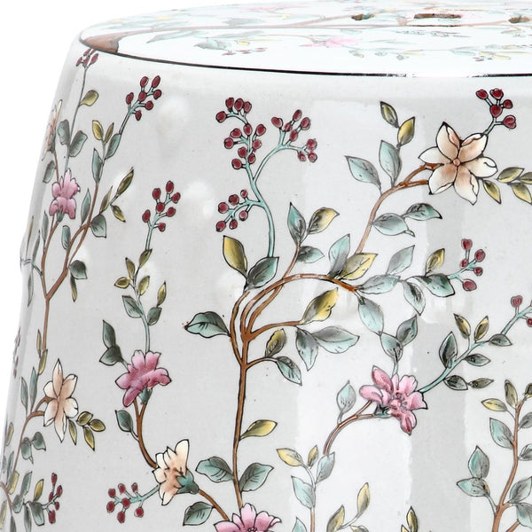 Safavieh BLOOMING Tree Garden Stool – Elegant White Ceramic Accent with Multi-Color Floral Design, 13" W ACS4513A