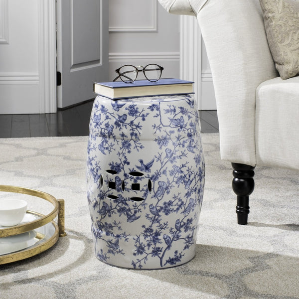 Safavieh BLUE Birds Garden Stool - Hand-Painted Blue & Multi Accent for Indoor/Outdoor Use, Versatile Design ACS4514A