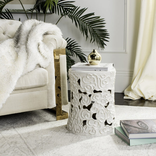 Safavieh GLAZED Ceramic Garden Stool – Stylish Accent Seat & Side Table for Indoor/Outdoor Spaces White ACS4519A