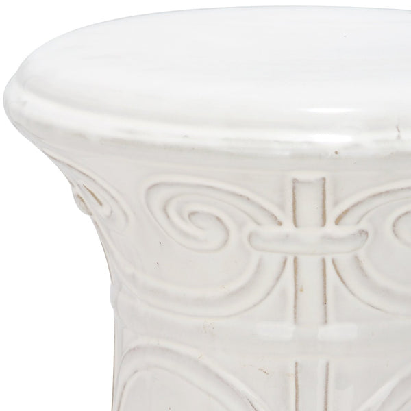 Safavieh IMPERIAL Scroll Garden Stool - Elegant Ceramic Accent for Indoor & Outdoor Spaces, Versatile Design White ACS4521A