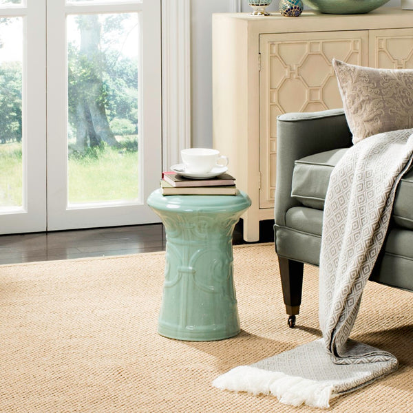 Safavieh IMPERIAL Scroll Garden Stool - Elegant Ceramic Accent for Indoor & Outdoor Spaces, Versatile Design Light Aqua ACS4521C