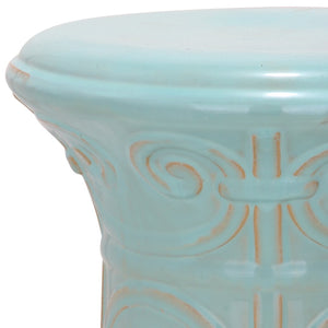 Safavieh IMPERIAL Scroll Garden Stool - Elegant Ceramic Accent for Indoor & Outdoor Spaces, Versatile Design Light Aqua ACS4521C