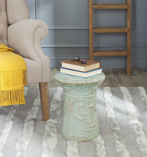 Safavieh IMPERIAL Scroll Garden Stool - Elegant Ceramic Accent for Indoor & Outdoor Spaces, Versatile Design Blue ACS4521D