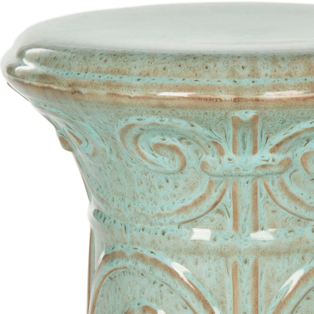 Safavieh IMPERIAL Scroll Garden Stool - Elegant Ceramic Accent for Indoor & Outdoor Spaces, Versatile Design Blue ACS4521D