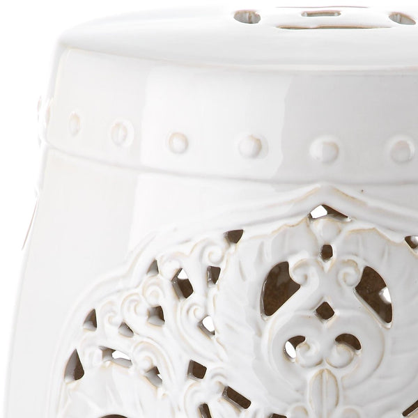 Safavieh FLORA Garden Stool - Elegant Glazed Ceramic Accent for Indoor/Outdoor Use, Versatile & Timeless Decor Antique White ACS4527A