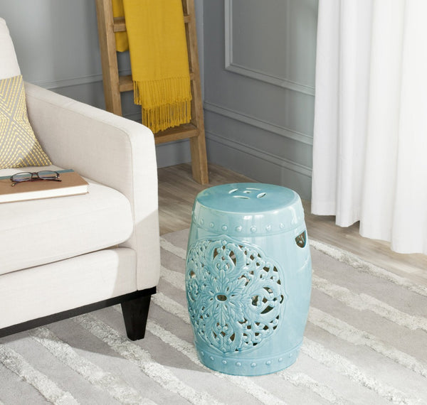 Safavieh FLORA Garden Stool - Elegant Glazed Ceramic Accent for Indoor/Outdoor Use, Versatile & Timeless Decor Blue ACS4527C