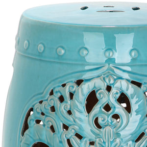 Safavieh FLORA Garden Stool - Elegant Glazed Ceramic Accent for Indoor/Outdoor Use, Versatile & Timeless Decor Blue ACS4527C