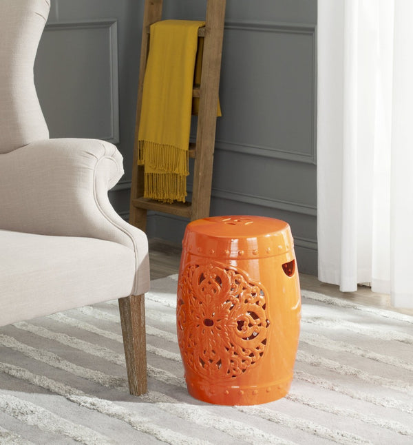 Safavieh FLORA Garden Stool - Elegant Glazed Ceramic Accent for Indoor/Outdoor Use, Versatile & Timeless Decor Orange ACS4527D