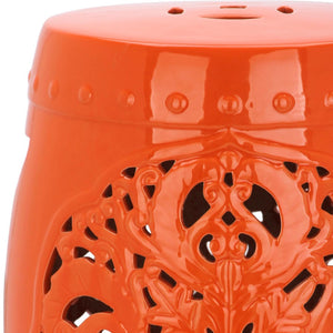 Safavieh FLORA Garden Stool - Elegant Glazed Ceramic Accent for Indoor/Outdoor Use, Versatile & Timeless Decor Orange ACS4527D