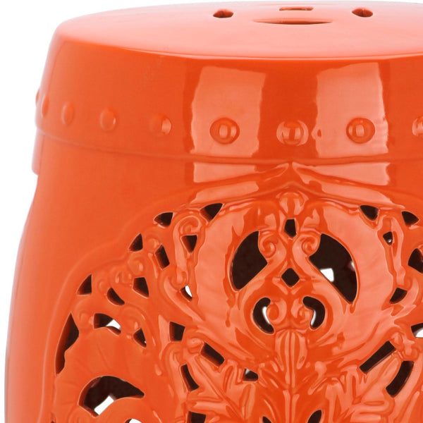 Safavieh FLORA Garden Stool - Elegant Glazed Ceramic Accent for Indoor/Outdoor Use, Versatile & Timeless Decor Orange ACS4527D