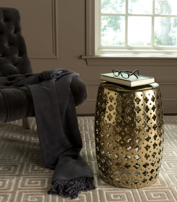 Safavieh LACEY Garden Stool - Vibrant Glazed Ceramic Accent for Indoor/Outdoor Spaces, Stylish & Versatile Gold ACS4531F