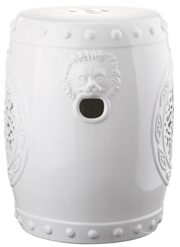 Safavieh FLOWER Drum Garden Stool - Elegant Glazed Ceramic Accent for Versatile Indoor and Outdoor Use Antique White ACS4532A
