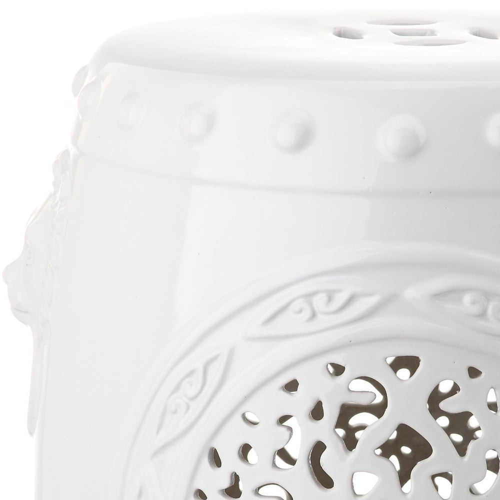 Safavieh FLOWER Drum Garden Stool - Elegant Glazed Ceramic Accent for Versatile Indoor and Outdoor Use Antique White ACS4532A