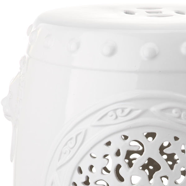 Safavieh FLOWER Drum Garden Stool - Elegant Glazed Ceramic Accent for Versatile Indoor and Outdoor Use Antique White ACS4532A