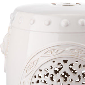 Safavieh FLOWER Drum Garden Stool - Elegant Glazed Ceramic Accent for Versatile Indoor and Outdoor Use Creme ACS4532B
