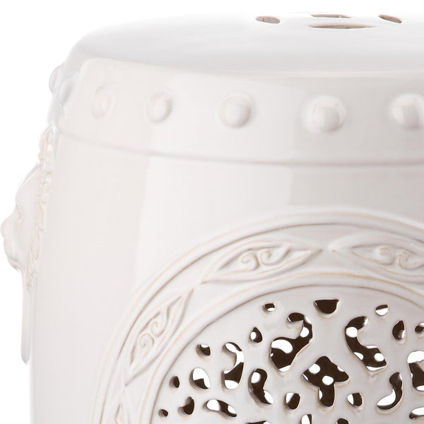 Safavieh FLOWER Drum Garden Stool - Elegant Glazed Ceramic Accent for Versatile Indoor and Outdoor Use Creme ACS4532B