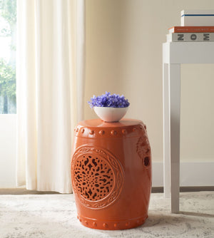 Safavieh FLOWER Drum Garden Stool - Elegant Glazed Ceramic Accent for Versatile Indoor and Outdoor Use Orange ACS4532D