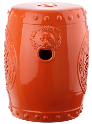Safavieh FLOWER Drum Garden Stool - Elegant Glazed Ceramic Accent for Versatile Indoor and Outdoor Use Orange ACS4532D