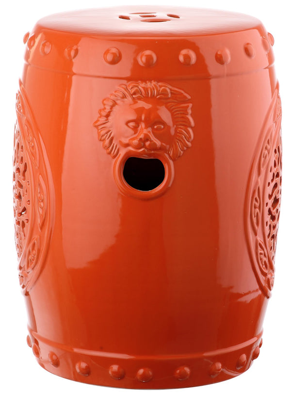 Safavieh FLOWER Drum Garden Stool - Elegant Glazed Ceramic Accent for Versatile Indoor and Outdoor Use Orange ACS4532D