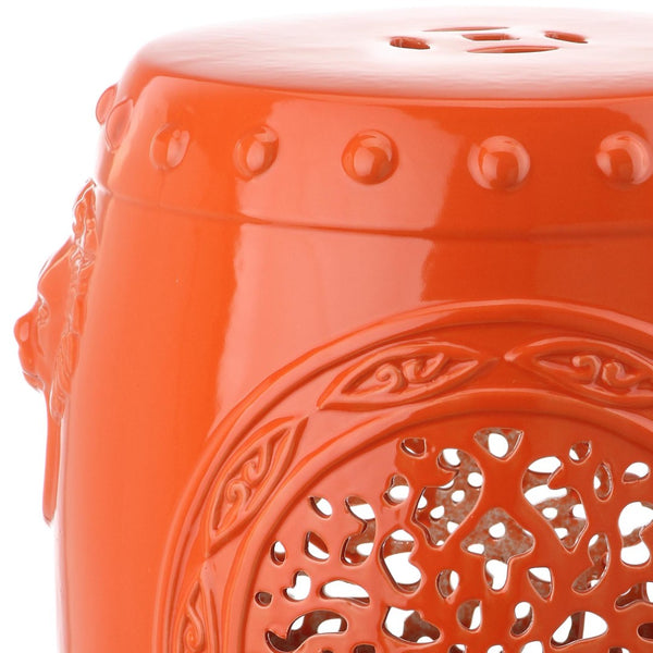 Safavieh FLOWER Drum Garden Stool - Elegant Glazed Ceramic Accent for Versatile Indoor and Outdoor Use Orange ACS4532D